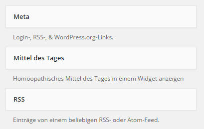 Liste der verfügbaren Widgets